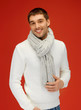 handsome man in warm sweater and scarf