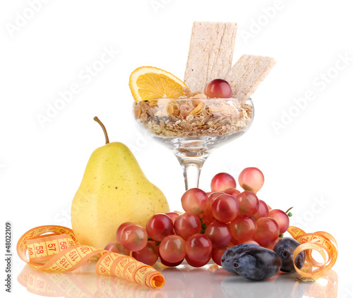 Photo: Dietary foods for breakfast isolated on white Dietary foods for breakfast isolated on white