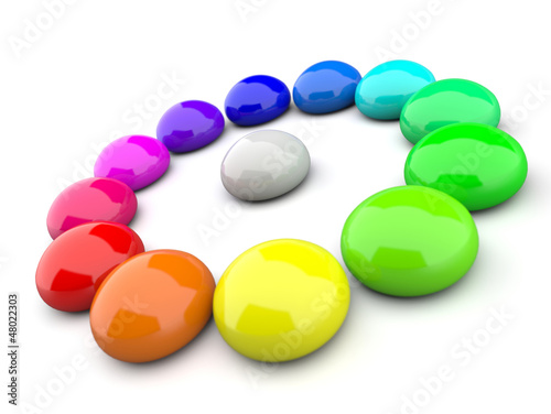 Illustration: 3D Farbkreis aus Tropfen 3D Farbkreis aus Tropfen