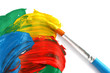 Abstract gouache paint and brush, isolated on white