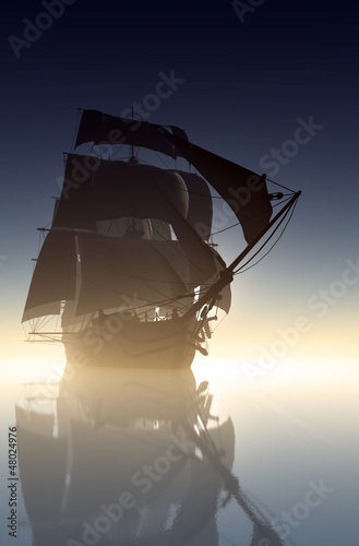 Illustration: Sailboat in the sea. Sailboat in the sea.