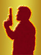 Flaming Assassin in 3D Gold Background