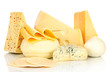 Various types of cheese isolated on white