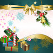 Merry Christmas background with candle, gifts and bow