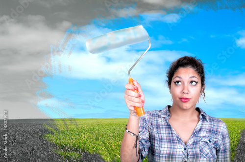 Photo: pretty girl paint sky pretty girl paint sky