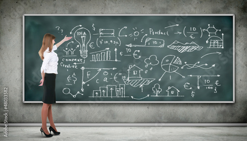 Photo: Business person against the blackboard Business person against the blackboard