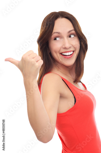 Photo: Attractive woman pointing Attractive woman pointing