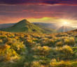 Beautiful summer landscape in the mountains. Sunset with dramati