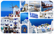 Collage of summer photos in Santorini island, Greece