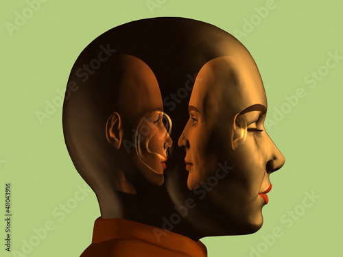 Illustration: man and woman in dialog inside a portrait man and woman in dialog inside a portrait