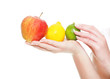Woman hand with red apple fruits isolated