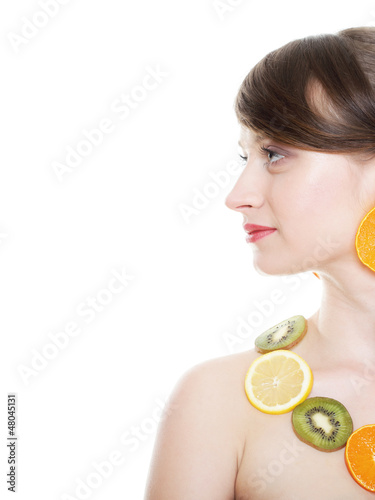 Photo: Healthy lifestyle - Young woman with fruits isolated Healthy lifestyle - Young woman with fruits isolated