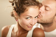 Young man and woman together over white background