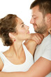 Young man and woman together over white background