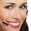 Support phone operator in headset, isolated