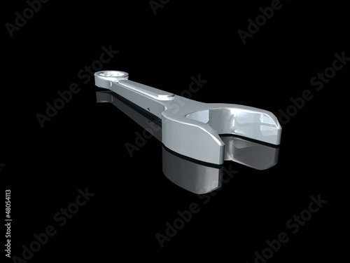 Illustration: Spanner on black - 3D illustration Spanner on black - 3D illustration