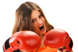 Portrait of young woman with red boxing gloves