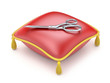 Illustration: Red pillow with scissors Red pillow with scissors