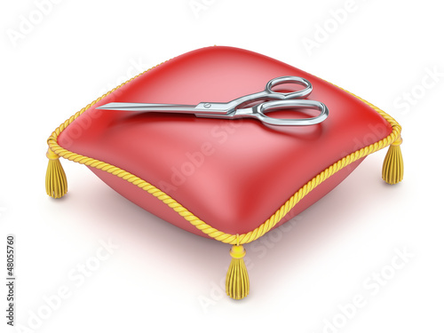 Illustration: Red pillow with scissors Red pillow with scissors