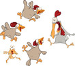 Hens and a cock. Cartoon