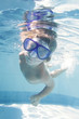 young child diving undwerwater in mask in pool