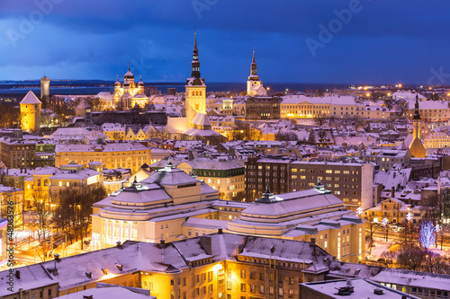 Photo: Winter night aerial scenery of Tallinn, Estonia Winter night aerial scenery of Tallinn, Estonia