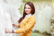 woman chooses white dress