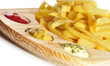 Detalle de patatas tres salsas.
