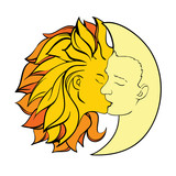 Поцелуй, луна, солнце, мифология, клипарт, вектор eps