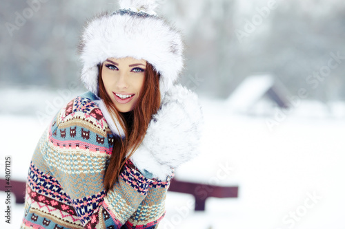 Photo: Beautiful brunette hair girl i winter clothes Beautiful brunette hair girl i winter clothes