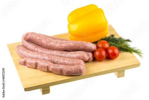 Photo: raw sausages and ingredients raw sausages and ingredients