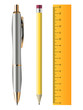 Pen, pencil and ruler