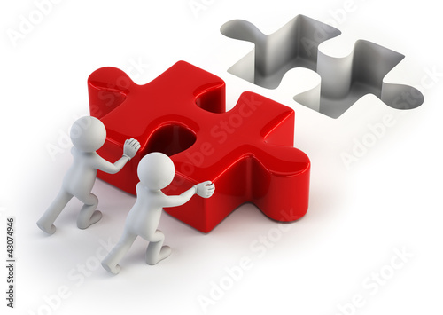 Illustration: 3d small people - push puzzle 3d small people - push puzzle
