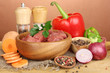 Raw beef meat marinated with herbs and spices