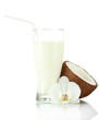 Coconut with glass of milk, isolated on white