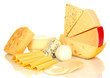 Various types of cheese isolated on white
