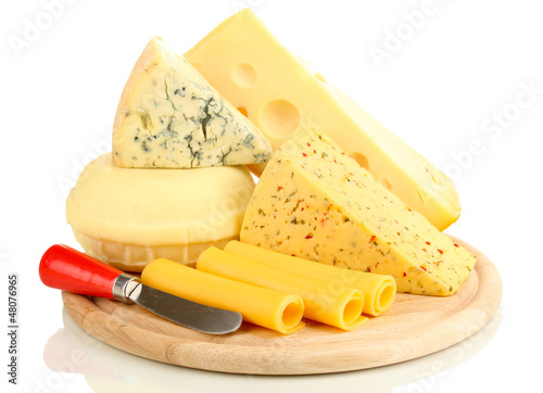 Photo: Various types of cheese isolated on white Various types of cheese isolated on white