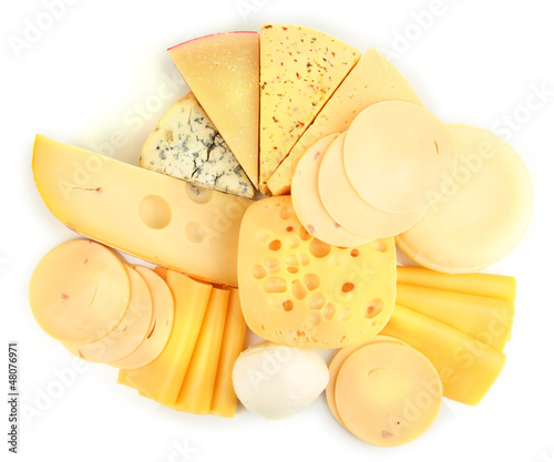Photo: Various types of cheese isolated on white Various types of cheese isolated on white