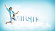 Photo: young man playing on electro guitar and jumping young man playing on electro guitar and jumping