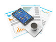 Illustration: Business Statistics on your mobile phone. Mobile phone and busin Business Statistics on your mobile phone. Mobile phone and busin