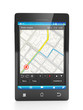 Mobile Navigator. Mobile phone close-up navigation map on a whit