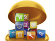 Gift in the form of mobile applications. Tray and a group of mob