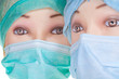 dummy doctor heads wearing textile surgical cap and mask