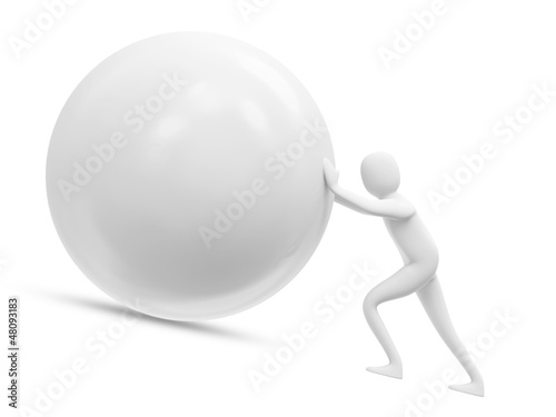 Illustration: 3d Man Pushing a Sphere isolated on white background 3d Man Pushing a Sphere isolated on white background