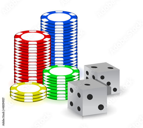 Photo: Poker gambling chips and set of dimes Poker gambling chips and set of dimes