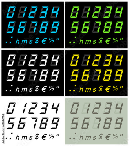 Vector: LCD numbers 2 multi-colors version LCD numbers 2 multi-colors version