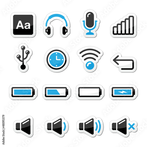 Vector: Electronic device / Computer software icons set as labels Electronic device / Computer software icons set as labels