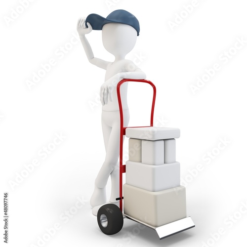 Illustration: 3d man with cart and boxes 3d man with cart and boxes