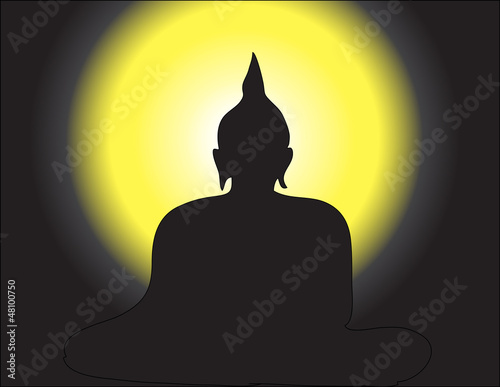 Vector: Meditation on Bhuddha Image in Silhouette Tone Meditation on Bhuddha Image in Silhouette Tone