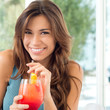 Happy Woman Drinking Juice